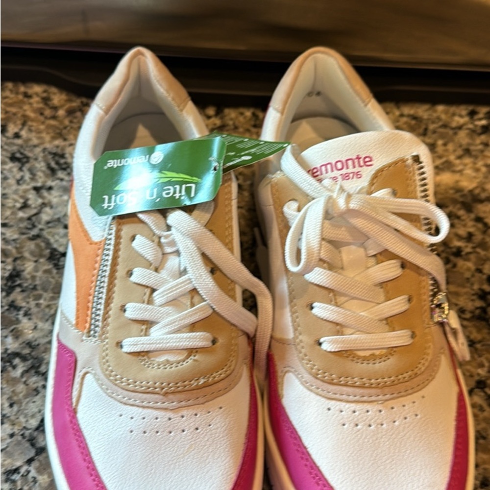 Remonte Women's Pink, Tan, and White Sneakers